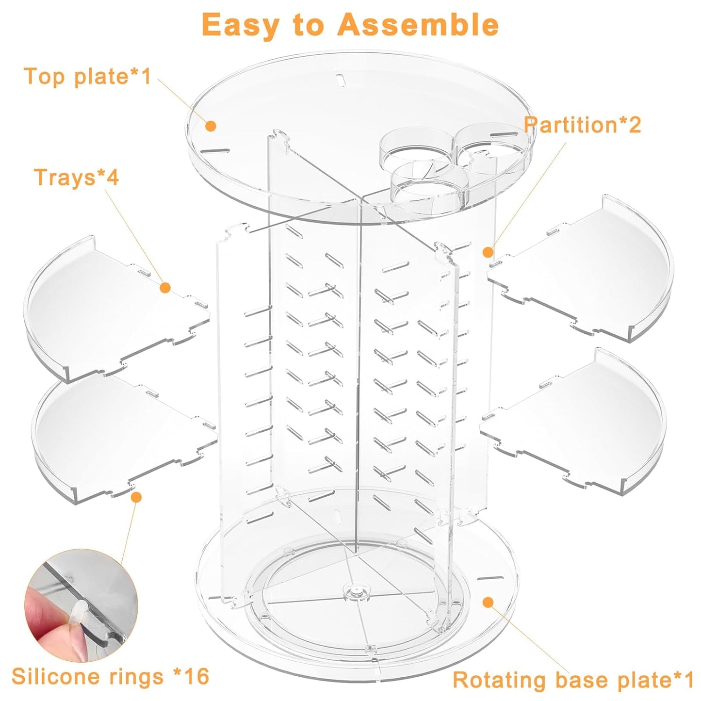 Rotating Makeup Organizer, DIY 8 Adjustable Layers Spinning Skincare Storage, Cosmetic Display Case with Brush Holder and Perfume Tray, Multi-Function Vanity Bathroom Countertop Organizer Clear Quick Pick Grocers