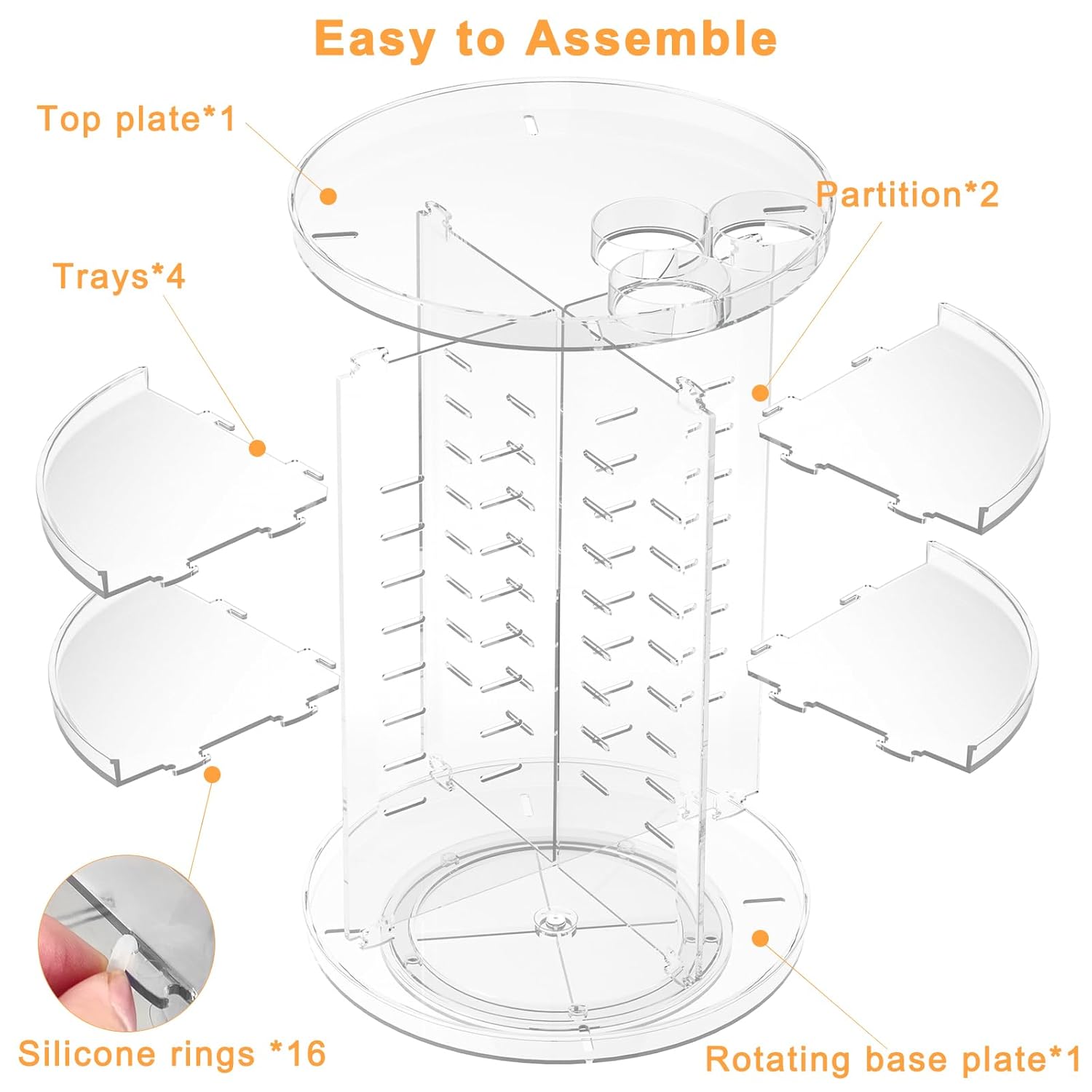 Rotating Makeup Organizer, DIY 8 Adjustable Layers Spinning Skincare Storage, Cosmetic Display Case with Brush Holder and Perfume Tray, Multi-Function Vanity Bathroom Countertop Organizer Clear Quick Pick Grocers
