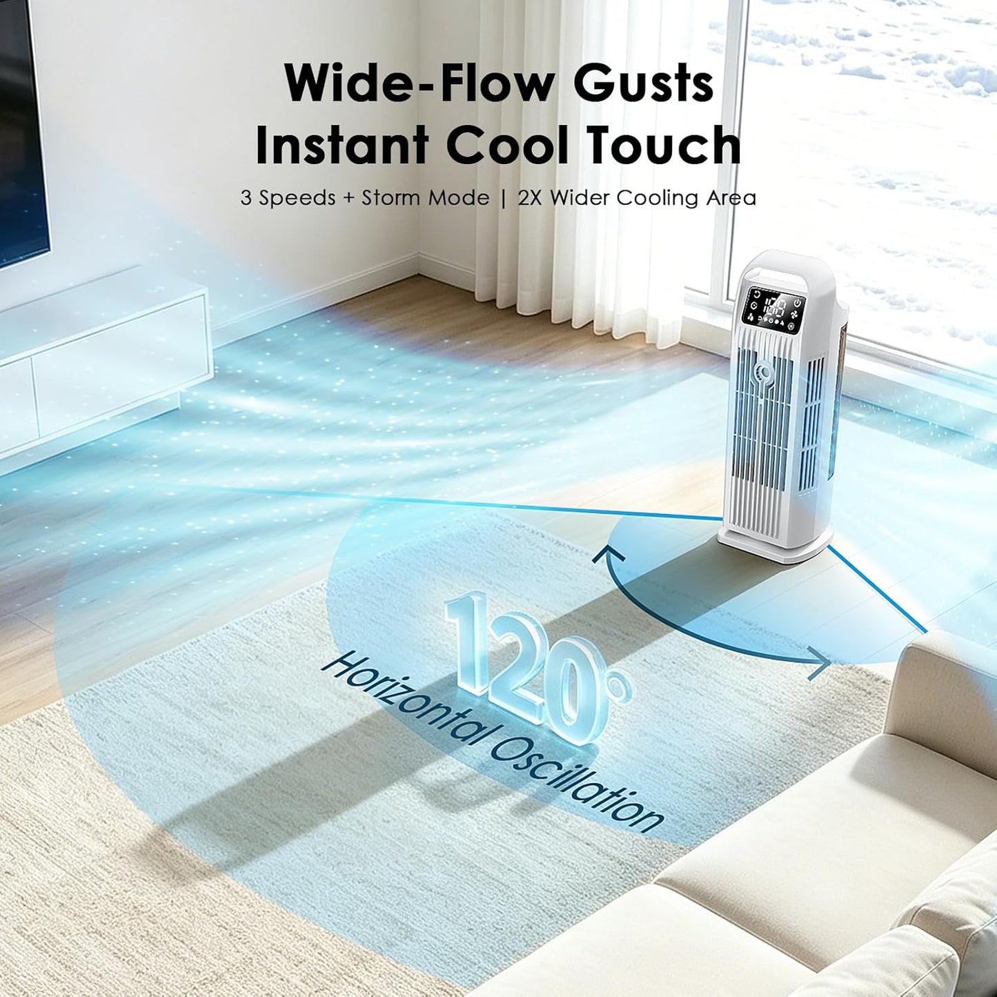 Portable Air Conditioners, 4 IN 1 Evaporative Air Cooler, 1200ML Water Tank, 3 Speeds & Storm Mode & Mist Spray, 120° Auto Oscillation, 12H Timer, Quiet Tower Cooling Fan for Room, Bedroom - White ﻿ Quick Pick Grocers
