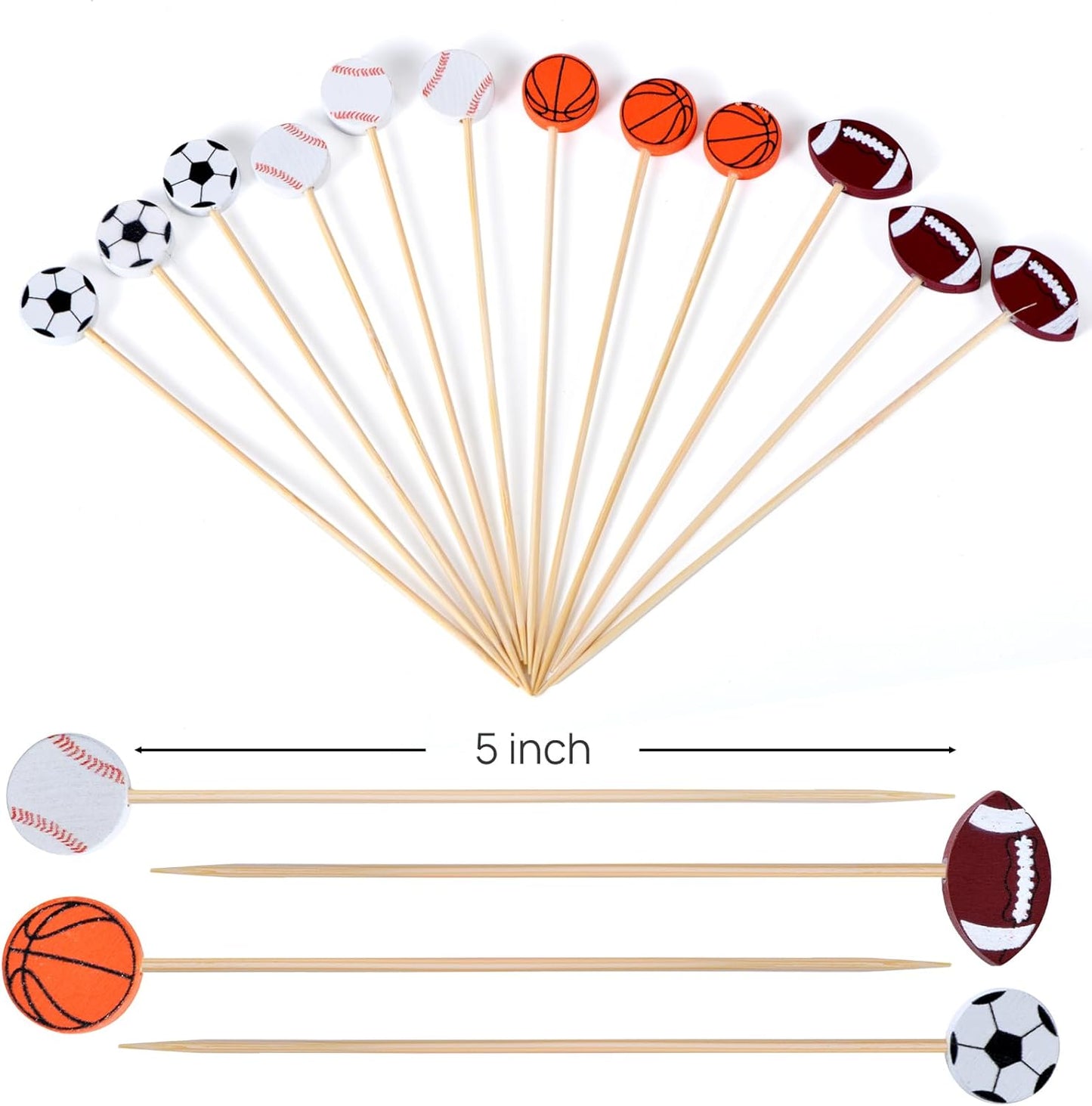 JtmyAota 100 Pack Soccer Toothpicks, 4.7 Inch Bamboo Cocktail Picks, Bamboo Toothpicks for World Cup Sports Catered Event Birthday Themed Party Decorations Quick Pick Grocers