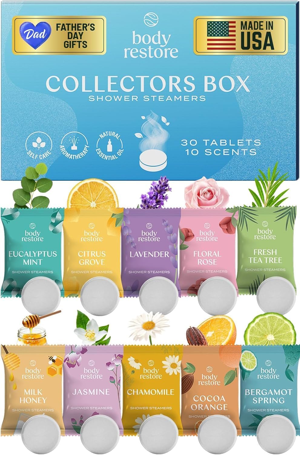 Body Restore Shower Steamers Aromatherapy 15 Pack – Fathers Day Gift for Dad, Luxury Spa Gifts for Men, Relaxation Stress Relief Self Care Quick Pick Grocers