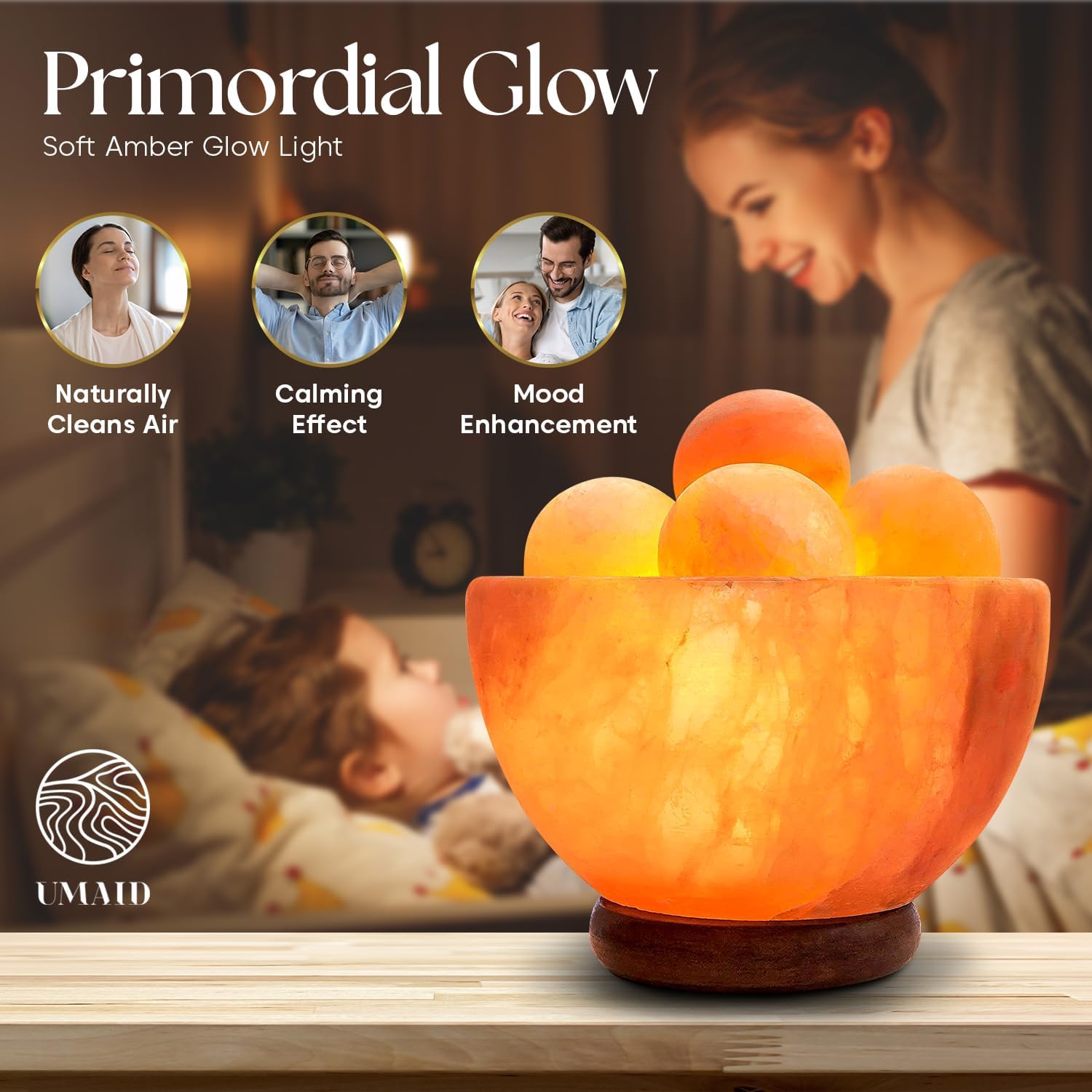 UMAID Himalayan Salt Lamp, Dimmable Pink Rock Salt Lamp for Bedroom, Office Desk & Meditation Room, Spa Decor, Relaxation Home Decor Gifts for Men & Women Quick Pick Grocers