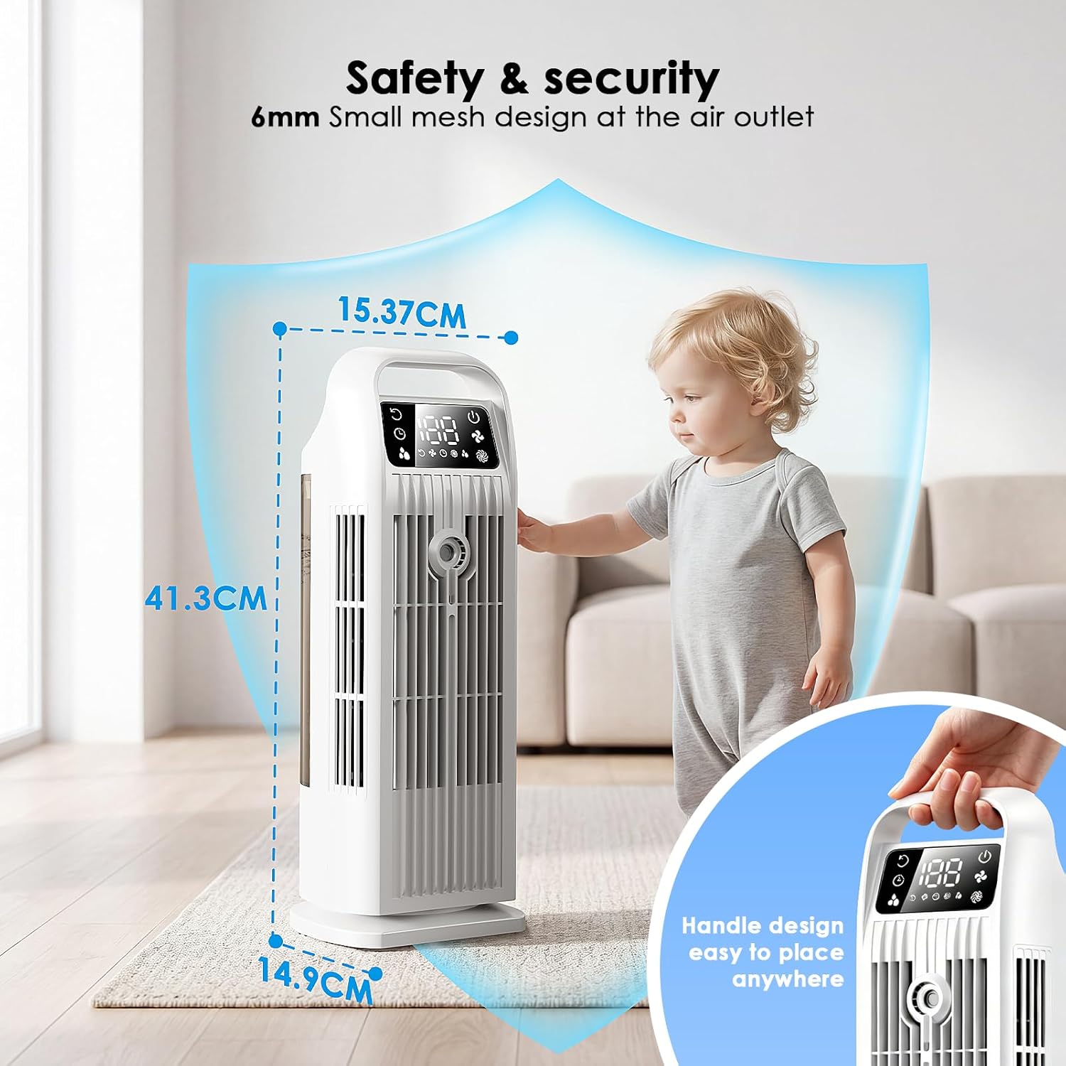 Portable Air Conditioners, 4 IN 1 Evaporative Air Cooler, 1200ML Water Tank, 3 Speeds & Storm Mode & Mist Spray, 120° Auto Oscillation, 12H Timer, Quiet Tower Cooling Fan for Room, Bedroom - White ﻿ Quick Pick Grocers