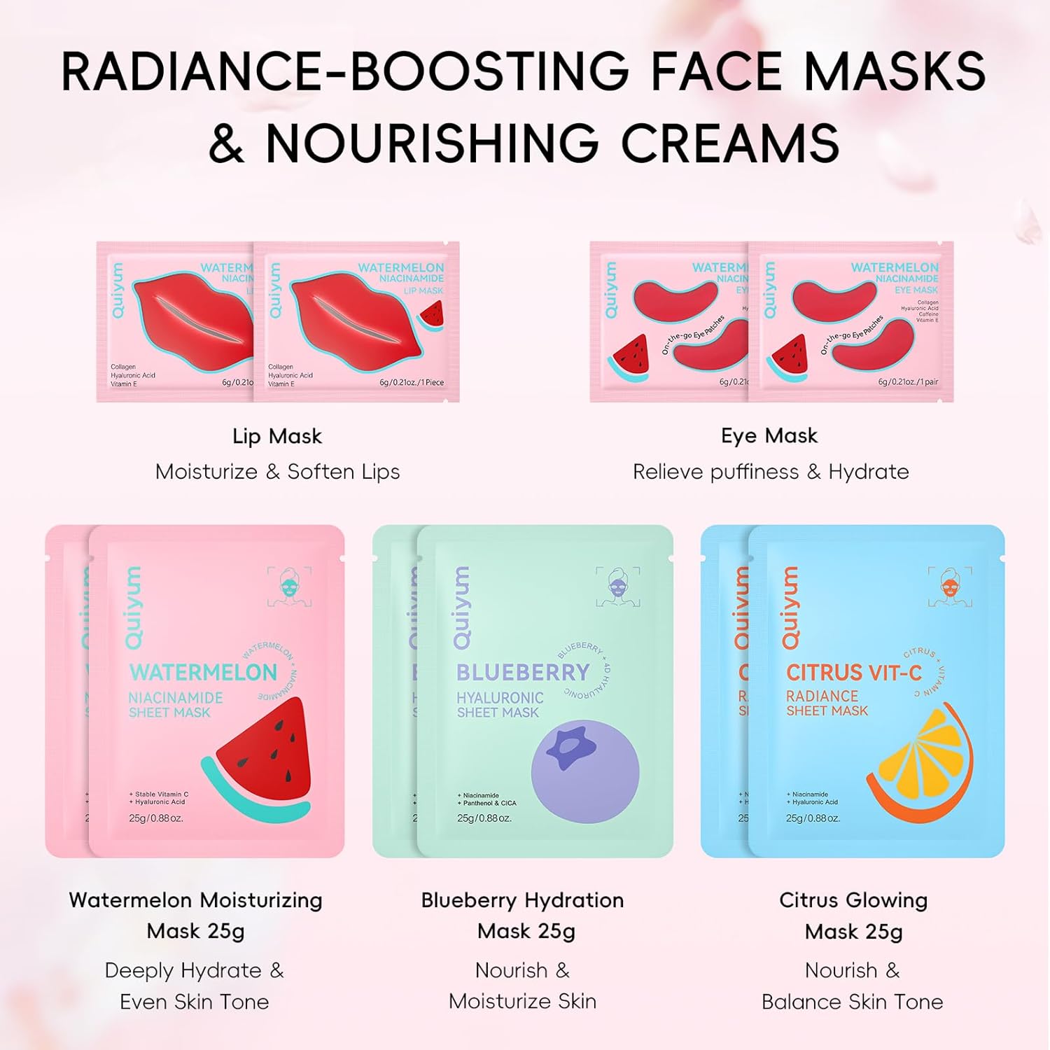 QUIYUM Skincare Set - 26PCS Face Masks & Lip-Eye Masks, Fruit & Turmeric VC Masks Gifts for Women Teen Girls, Travel Size Toiletries for Mother's Day Christmas Birthday Quick Pick Grocers