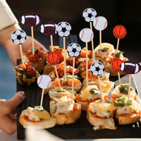 JtmyAota 100 Pack Soccer Toothpicks, 4.7 Inch Bamboo Cocktail Picks, Bamboo Toothpicks for World Cup Sports Catered Event Birthday Themed Party Decorations Quick Pick Grocers
