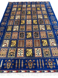 6'9″ x 10' Hand-Knotted Afghani Bakhtiari Wool Rug – Persian Garden Design – Blue & Cream