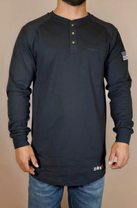 FR 3-Button Henley Shirt - Black Static FR