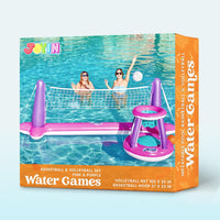 JOYIN Inflatable Pool Float Set Volleyball Net & Basketball Hoops, Balls Included for Kids and Adults Swimming Game Toy, Summer Floaties, Volleyball Court |Basketball Quick Pick Grocers
