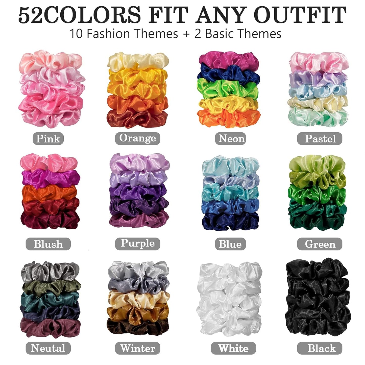 ADRIONE Satin Scrunchies for Women & Girls - 60 Pack Silk Scrunchies for Curly Hair Quick Pick Grocers