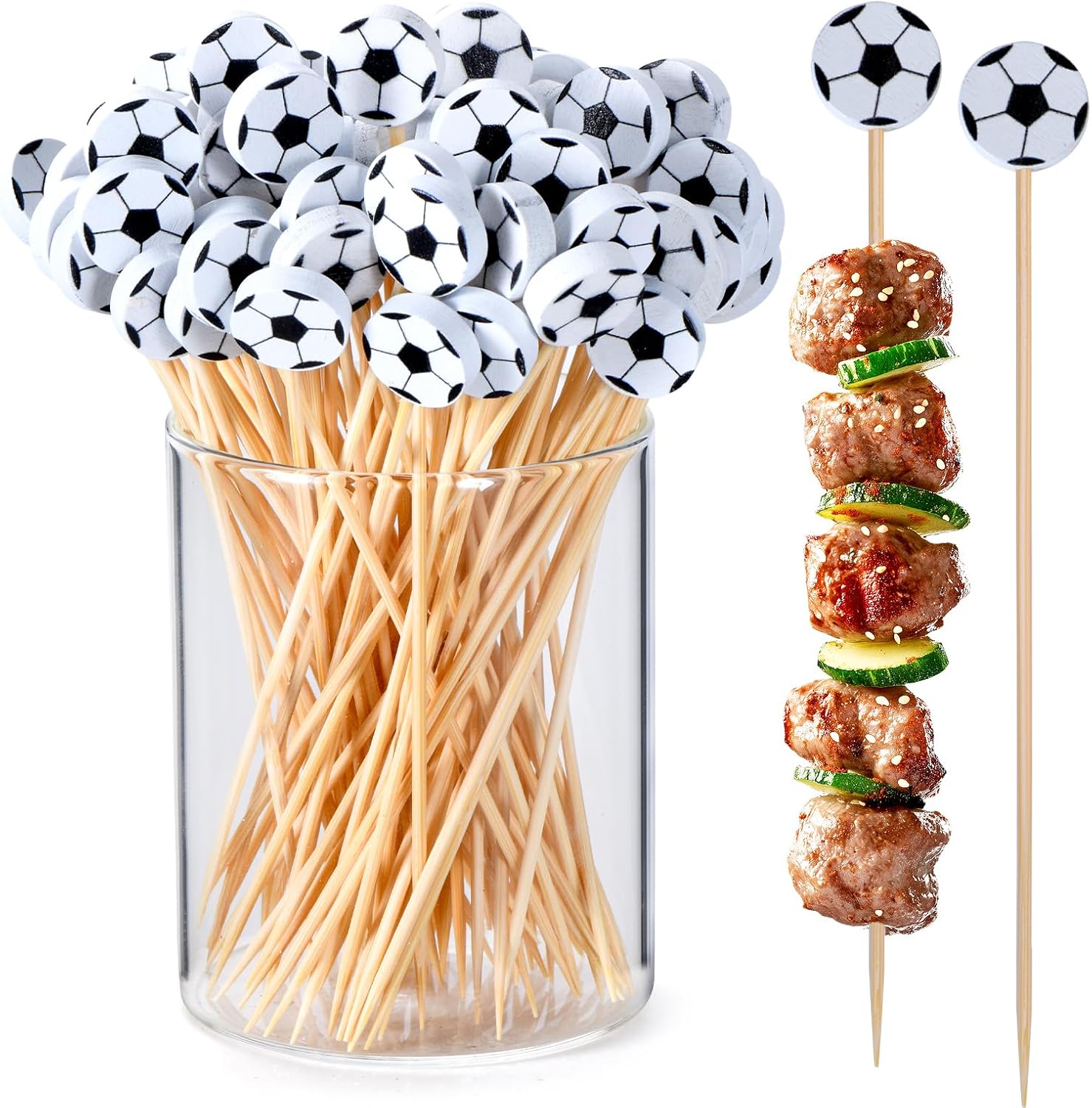 JtmyAota 100 Pack Soccer Toothpicks, 4.7 Inch Bamboo Cocktail Picks, Bamboo Toothpicks for World Cup Sports Catered Event Birthday Themed Party Decorations Quick Pick Grocers