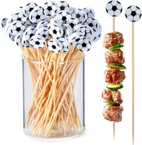 JtmyAota 100 Pack Soccer Toothpicks, 4.7 Inch Bamboo Cocktail Picks, Bamboo Toothpicks for World Cup Sports Catered Event Birthday Themed Party Decorations Quick Pick Grocers