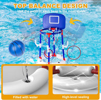 2-in-1 Poor Toy Basketball & Ring Toss Game with 4 Balls, 6 Rings&Pump, Summer Pool Toys Outdoor Water Fun Family Party for Age 3-12 Quick Pick Grocers