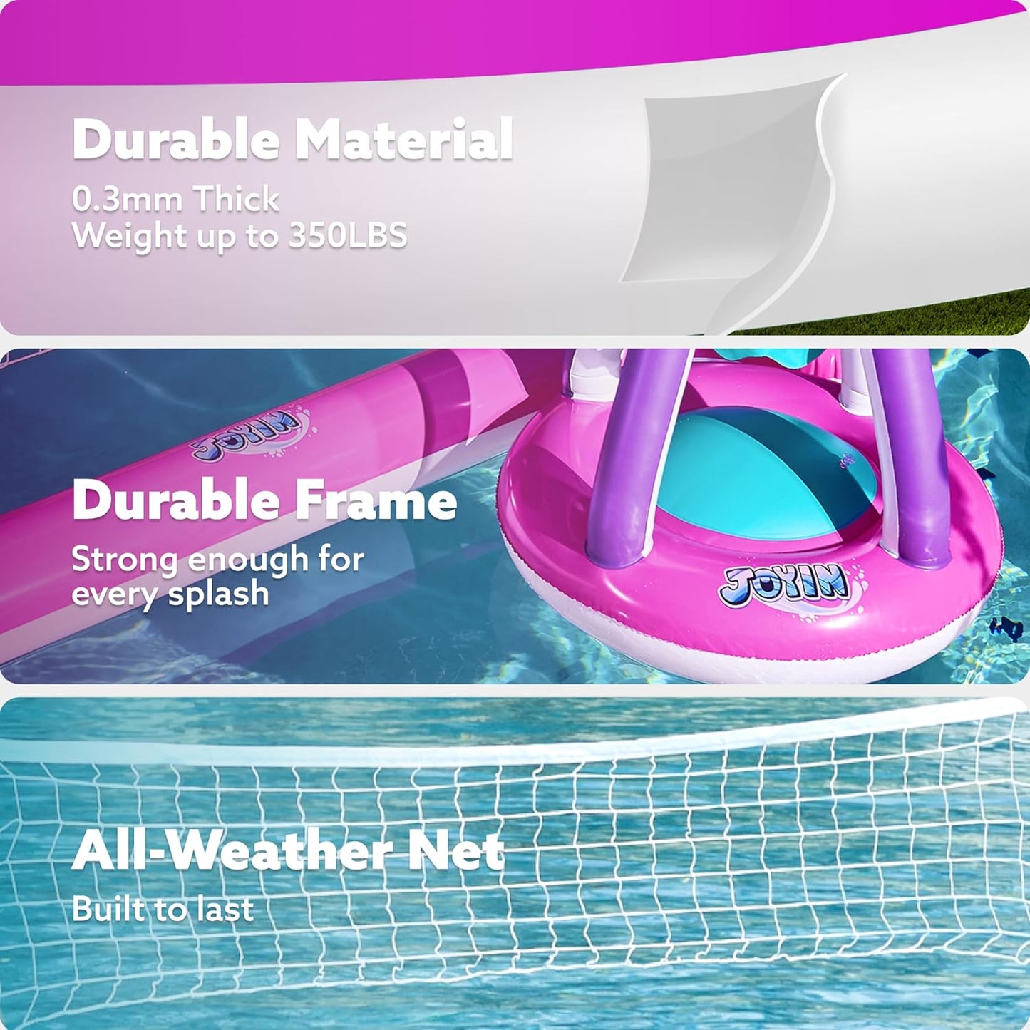 JOYIN Inflatable Pool Float Set Volleyball Net & Basketball Hoops, Balls Included for Kids and Adults Swimming Game Toy, Summer Floaties, Volleyball Court |Basketball Quick Pick Grocers