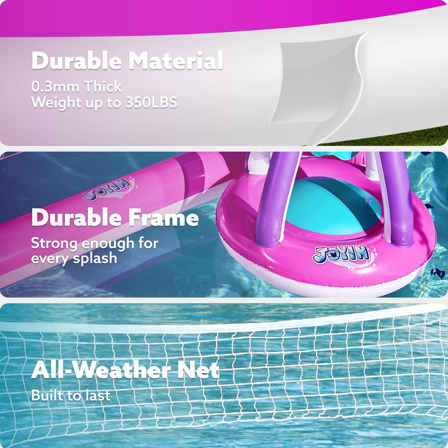 JOYIN Inflatable Pool Float Set Volleyball Net & Basketball Hoops, Balls Included for Kids and Adults Swimming Game Toy, Summer Floaties, Volleyball Court |Basketball Quick Pick Grocers