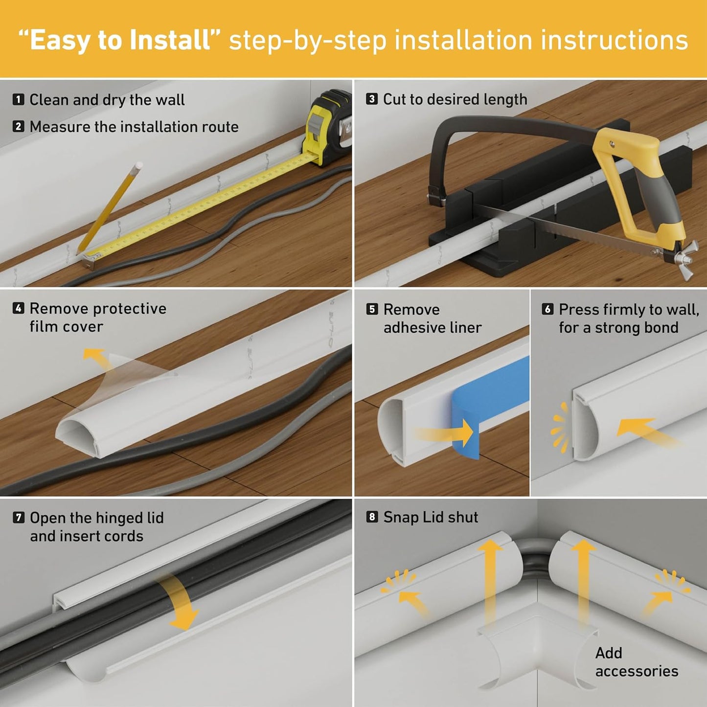 D-Line 157in Cord Hider Kit, Patented Cable Cover, Hide Wires on Wall, Channel for TV Mount Cords, Raceway Wire Hiders, Paintable, Adhesive, Half Round Quick Pick Grocers