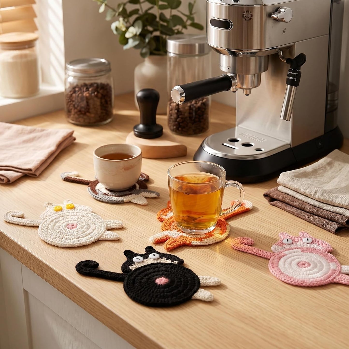 Cat Gifts for Cat Lovers Cat Coaster Woven Creative Cute Cat Coaster Insulation Coaster Coffee and Tea Coaster Desktop Gifts Quick Pick Grocers