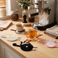 Cat Gifts for Cat Lovers Cat Coaster Woven Creative Cute Cat Coaster Insulation Coaster Coffee and Tea Coaster Desktop Gifts Quick Pick Grocers