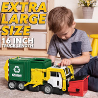 JOYIN Large Friction Powered Garbage Truck Toy Set, Includes Dumpster, Trash Bins, and Learning Cards for Kids Quick Pick Grocers