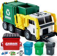 JOYIN Large Friction Powered Garbage Truck Toy Set, Includes Dumpster, Trash Bins, and Learning Cards for Kids Quick Pick Grocers