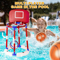 2-in-1 Poor Toy Basketball & Ring Toss Game with 4 Balls, 6 Rings&Pump, Summer Pool Toys Outdoor Water Fun Family Party for Age 3-12 Quick Pick Grocers