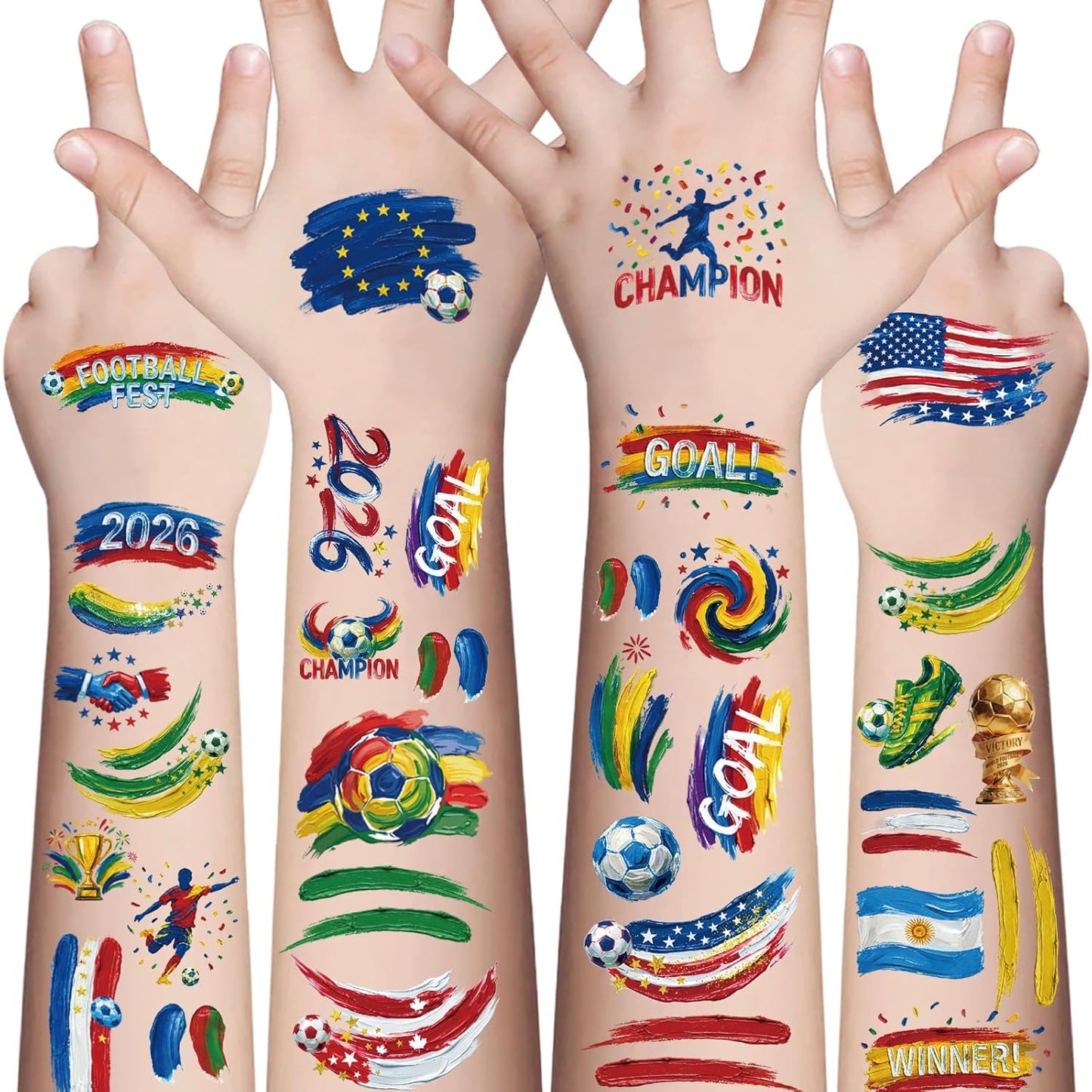 Awinmay 45 Pcs Soccer Tattoos - World Cup Temporary Tattoos for Kids，Adult，Teens，Soccer Party Favors Sports Themed Supplies Fake Tattoo Stickers，World Cup 2026 Merchandise，Kids Goodie Bag Stuffers Quick Pick Grocers