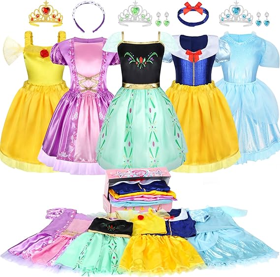 LIMIROLER Princess Dress Up Clothes for Little Girl Role Play Costume Gift Set Princess Dress Up Toys for Toddler Girls Quick Pick Grocers