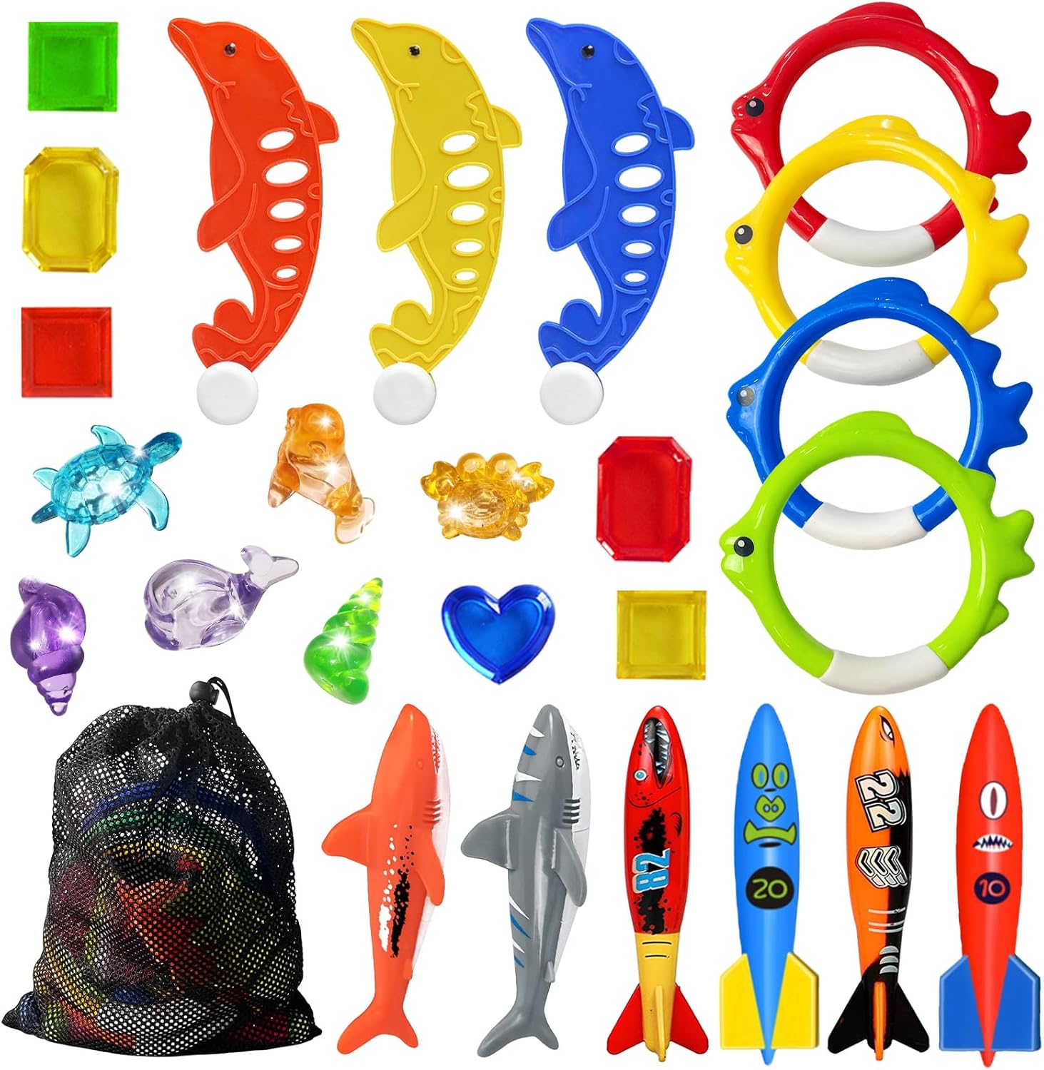 Jasonwell Pool Diving Toys Games - Swimming Pool Toys with Dive Sticks and Rings Underwater Treasures Torpedo Bandits Fish Toy etc Fun Water Swim Toy for Boys Girls Adults Kids Teens Quick Pick Grocers