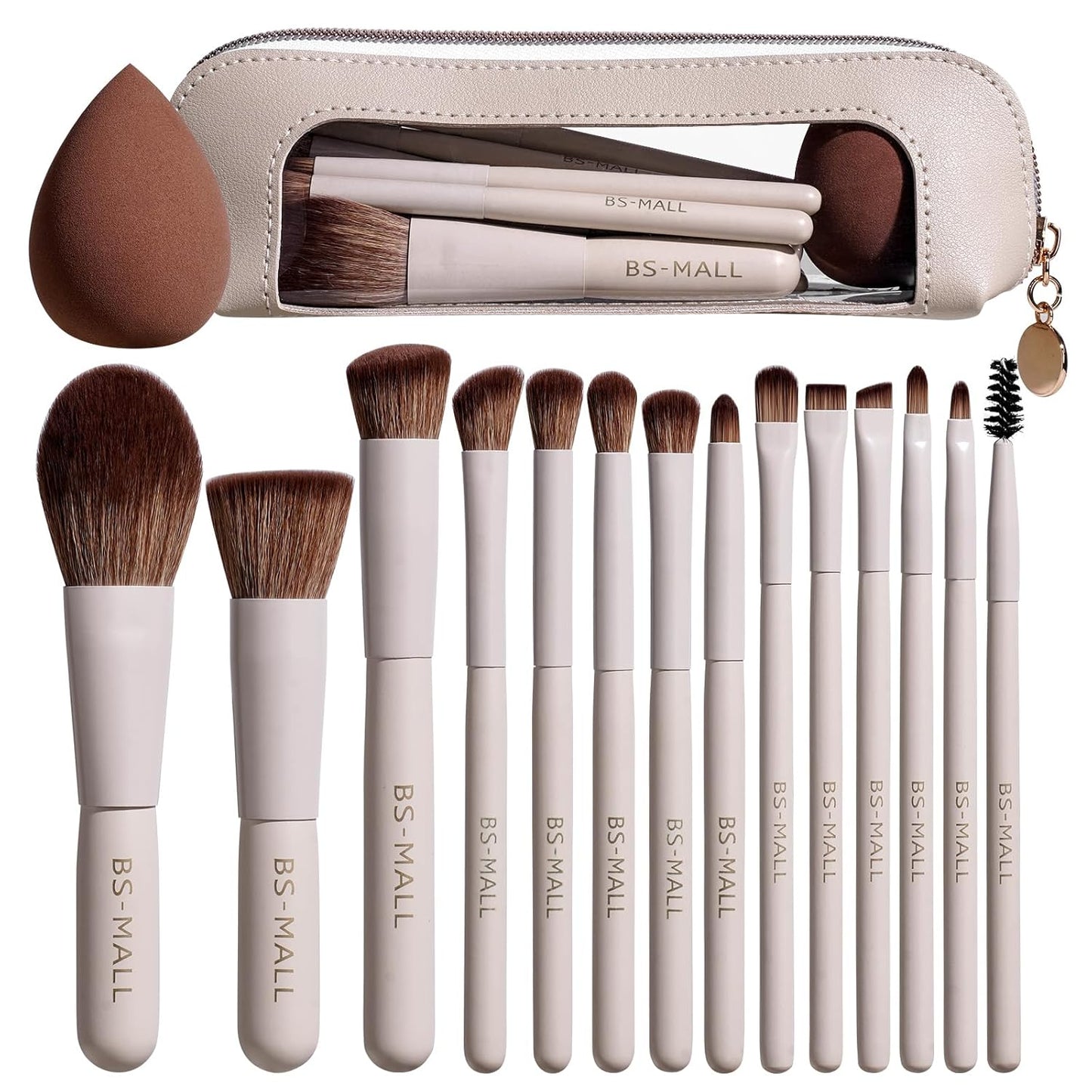 Travel Makeup Brush Set BS-MALL14 PCS Professional Makeup Brushes with Case & Sponge for Foundation, Concealer, Powder, Blush & Eyeshadow, Soft Synthetic Brush Kit for Women, Beginners & Travelers Quick Pick Grocers