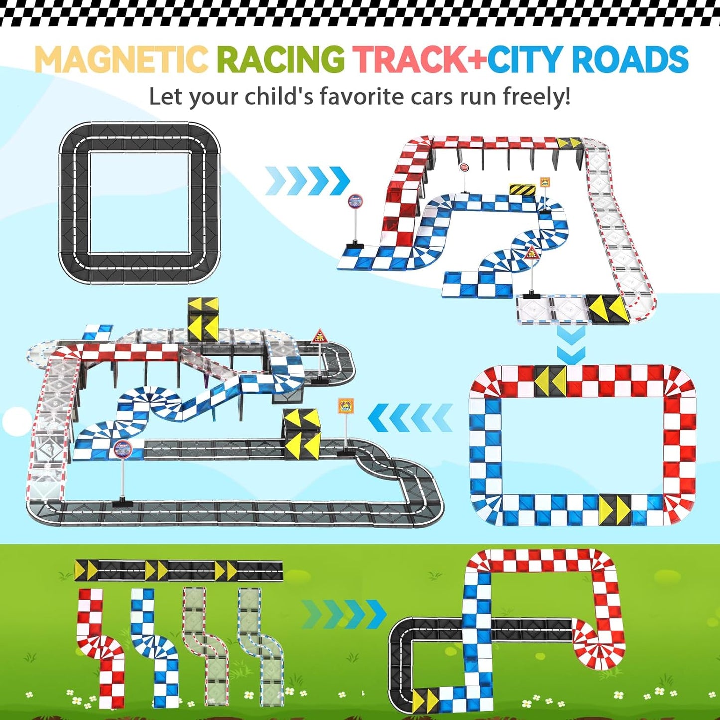 Magnetic Tiles Building Blocks for 3 4 5 6 7 8+ Years Old Boys Girls Colorful Magnet Stacking Toys Birthday Gift for Toddlers STEM Preschool Educational Construction Tiles Set Quick Pick Grocers