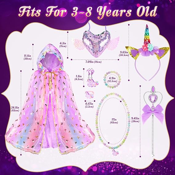 Fedio Princess Dress up for Girls,Unicorn Light up Princess Cape Set,Light up Princess Dress with Unicorn Toys for Girls 3-8 Quick Pick Grocers