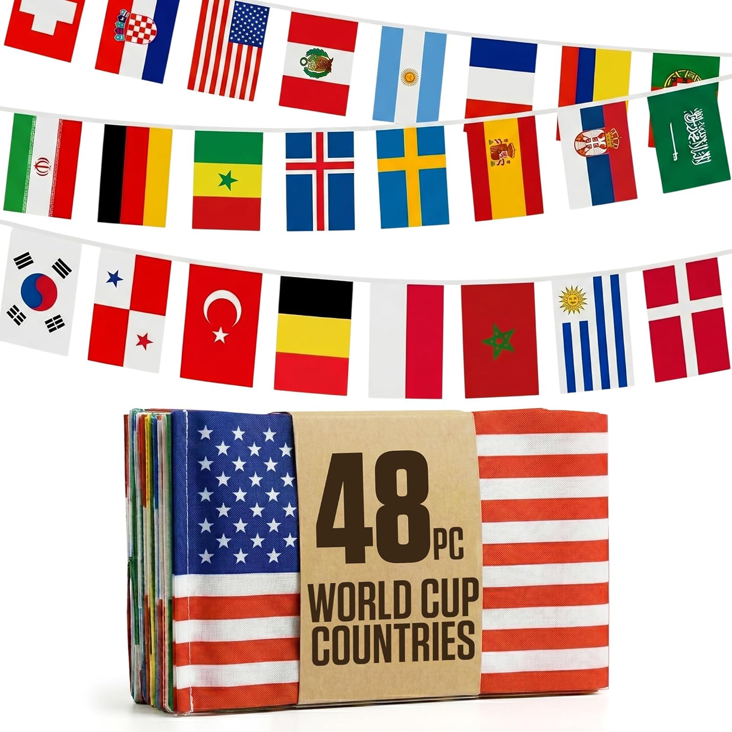 2026 World Cup Flag Bunting String, Double-Sided Polyester Rope 15m - Soccer tournament Bunting Banner for Party Decorations for Tournaments, Garden Streets & Pub Bar Quick Pick Grocers