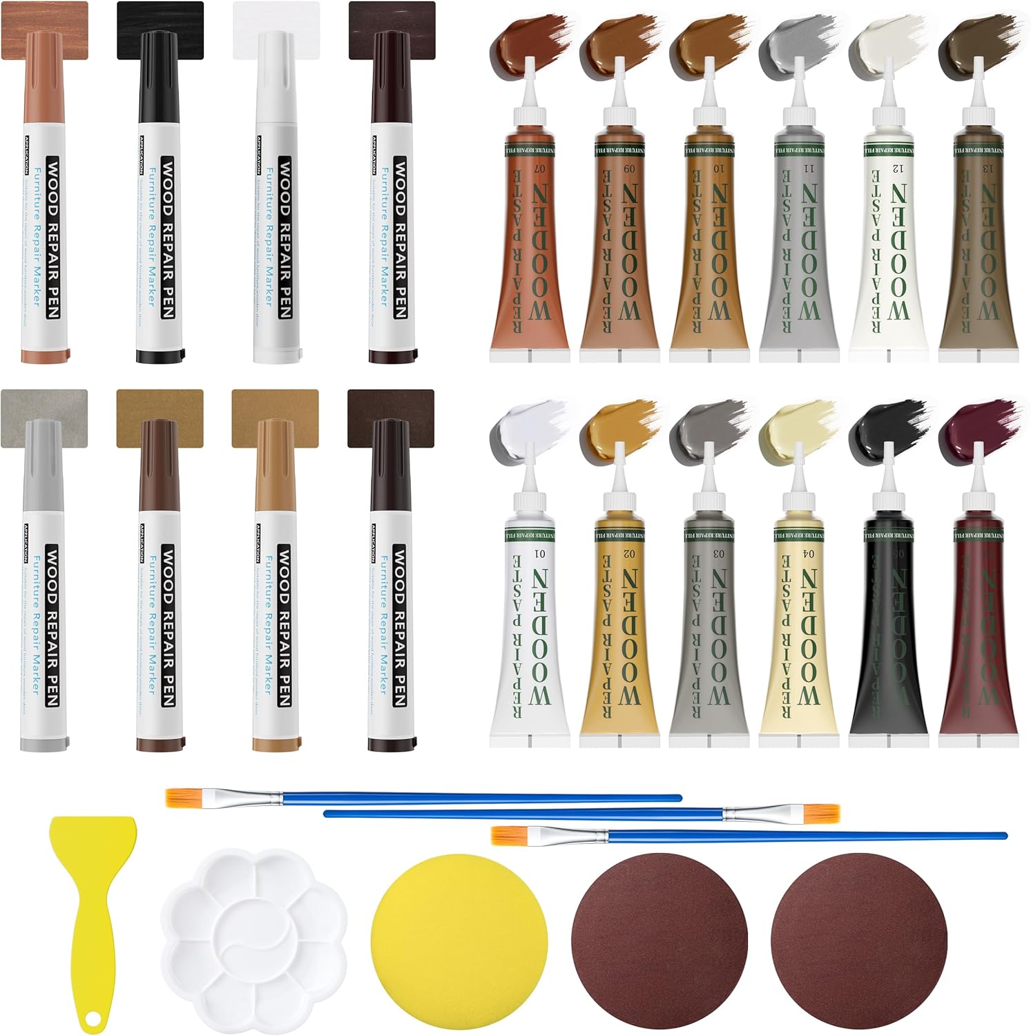 Wood Furniture Repair Kit- 12 Colors Wood Fillers and 8 Colors Furniture Touch Up Markers-Set of 28-Repair Hardwood/Laminate Scratches, Cracks, Holes for Door, Floor, Table, Cabinet Quick Pick Grocers