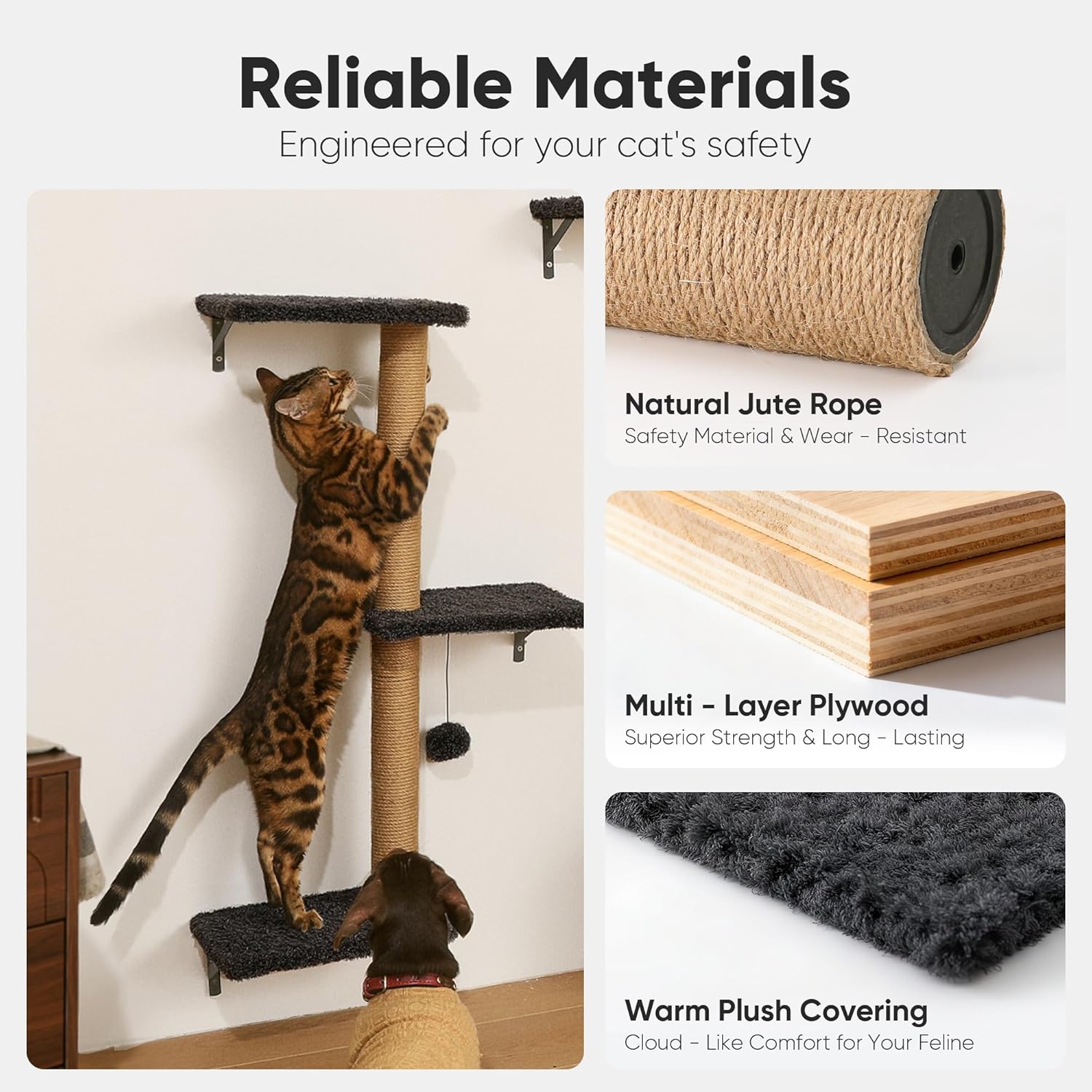 FUKUMARU Cat Wall Shelves, Stable & Safe 4 in 1 Cat Walls Furniture Set, Wooden Kitten Climbing Wall with Scratching Post for 16 Inch Drywall Quick Pick Grocers