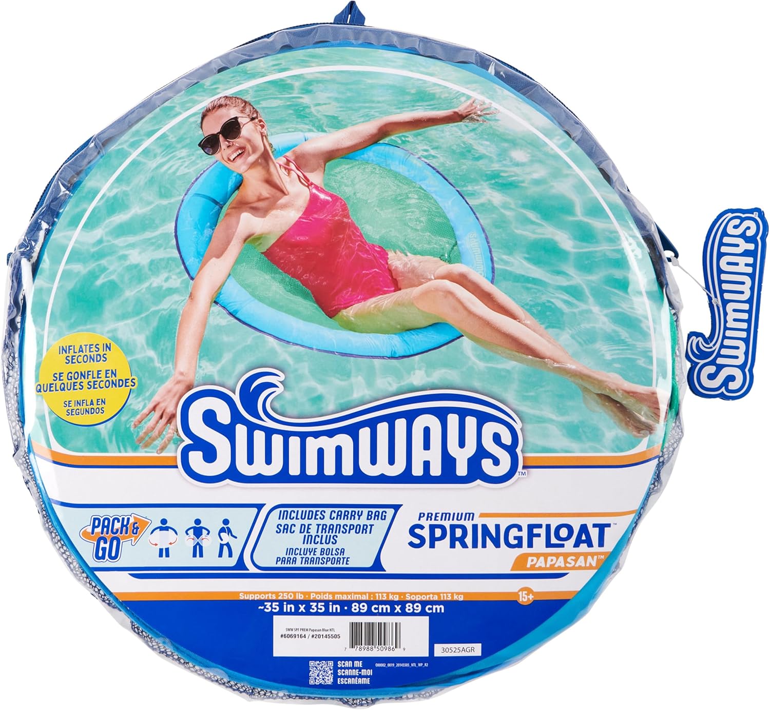 SwimWays Spring Float Premium Papasan Pool Lounger, Inflatable Pool Floats Adult with Fast Inflation for Ages 15 & Up Quick Pick Grocers