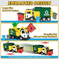 JOYIN Large Friction Powered Garbage Truck Toy Set, Includes Dumpster, Trash Bins, and Learning Cards for Kids Quick Pick Grocers