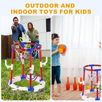 2-in-1 Poor Toy Basketball & Ring Toss Game with 4 Balls, 6 Rings&Pump, Summer Pool Toys Outdoor Water Fun Family Party for Age 3-12 Quick Pick Grocers