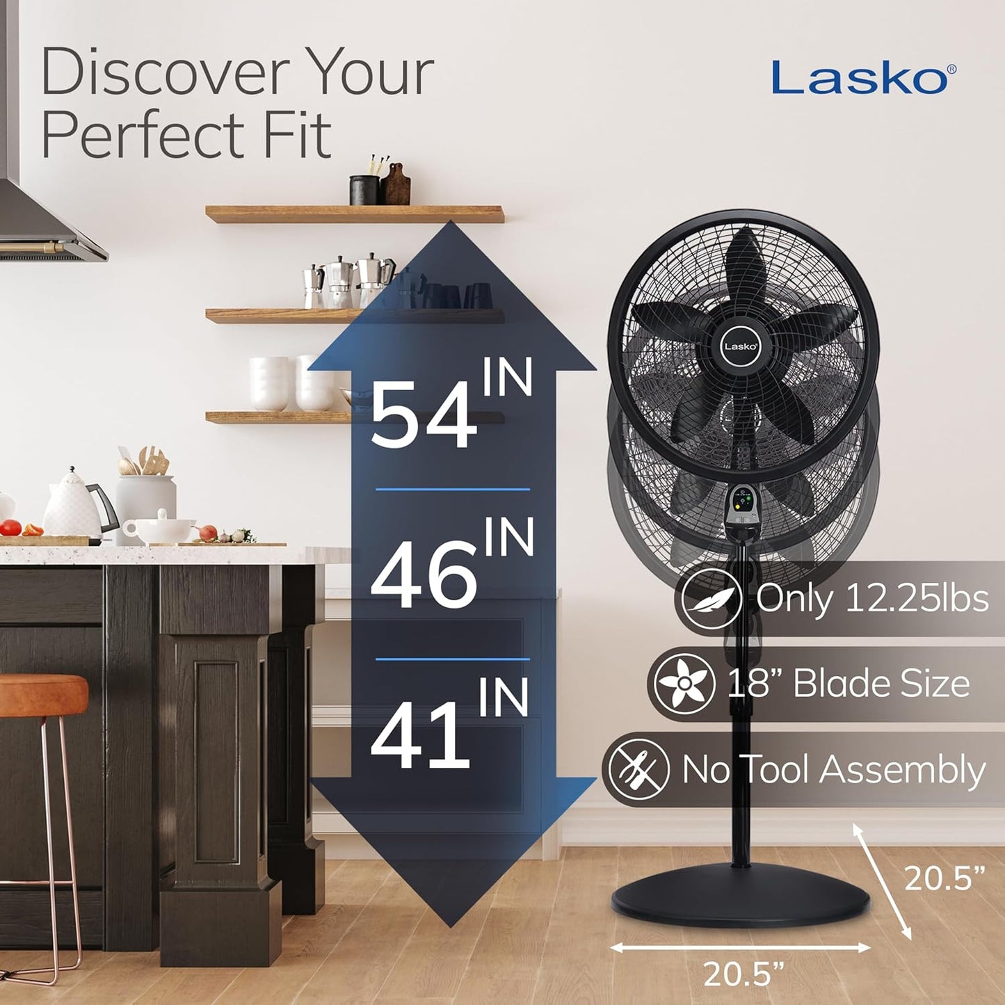 Lasko Oscillating Cyclone Pedestal Fan with Remote Control - Cooling Standing Fan for Bedroom, Living Room, and Home Office - Adjustable Height - 3 Quiet Speeds - 1843 - 18" Blade Diameter - Black Quick Pick Grocers