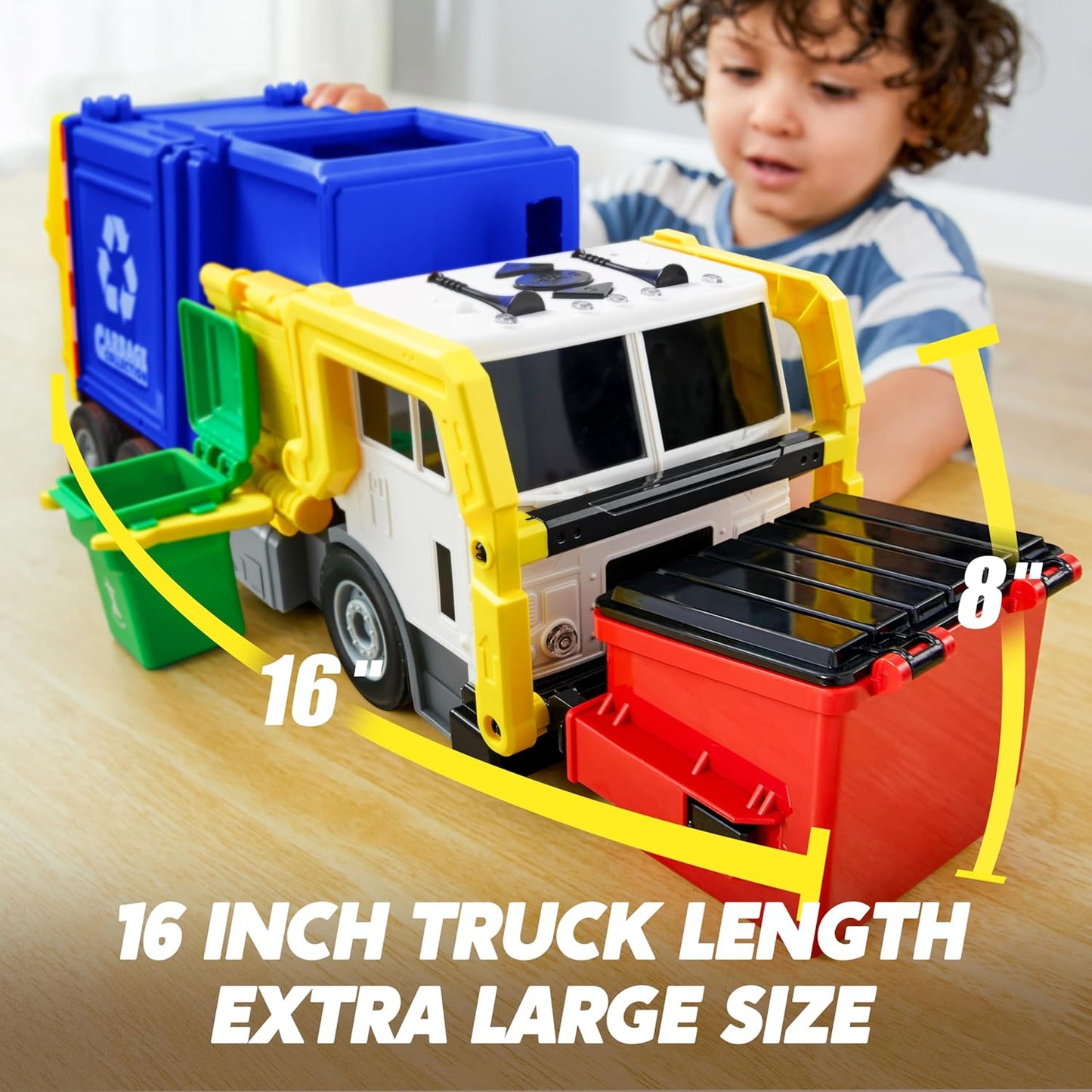 JOYIN Large Friction Powered Garbage Truck Toy Set, Includes Dumpster, Trash Bins, and Learning Cards for Kids Quick Pick Grocers