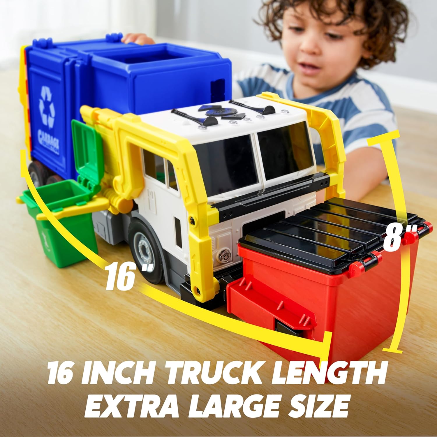 JOYIN Large Friction Powered Garbage Truck Toy Set, Includes Dumpster, Trash Bins, and Learning Cards for Kids Quick Pick Grocers