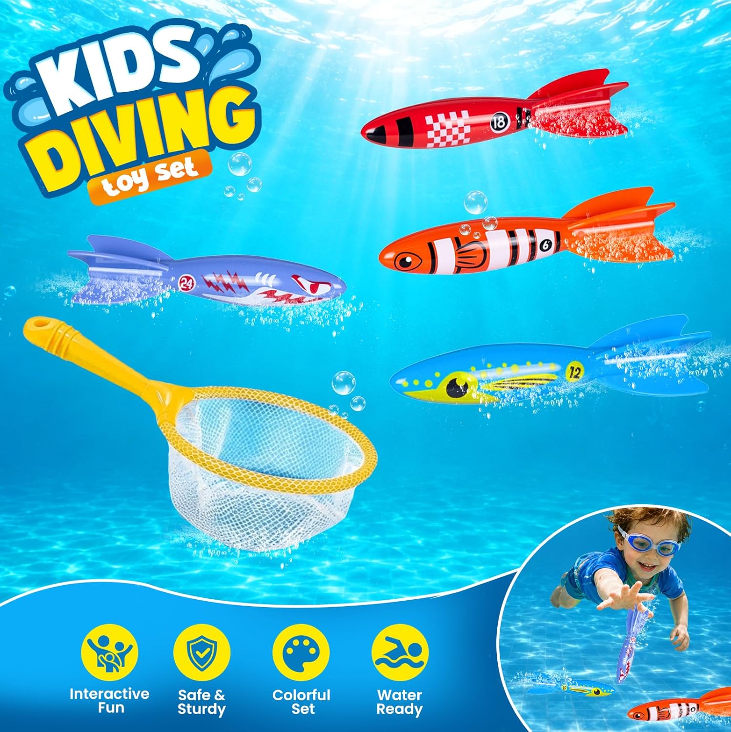 Diving Pool Toys, Bath Toys Set for Kids Shower Ages 3-12, Beach Essentials Water Toy Pool Games Summer Swim Water Dive Sinking Mermaid Toys Quick Pick Grocers