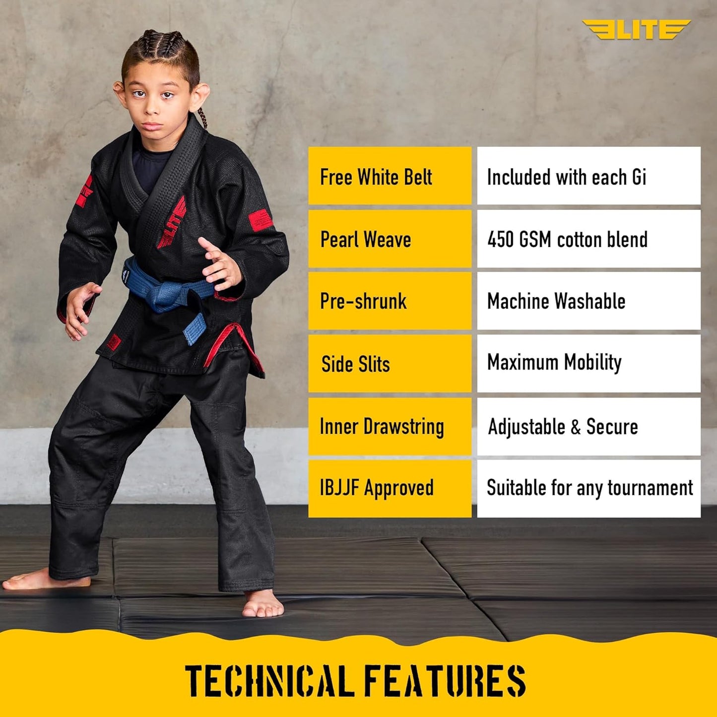 Elite Sports IBJJF Ultra Light BJJ Brazilian Jiu Jitsu Gi for Kids with Preshrunk Fabric and Free Belt Quick Pick Grocers