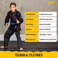 Elite Sports IBJJF Ultra Light BJJ Brazilian Jiu Jitsu Gi for Kids with Preshrunk Fabric and Free Belt Quick Pick Grocers