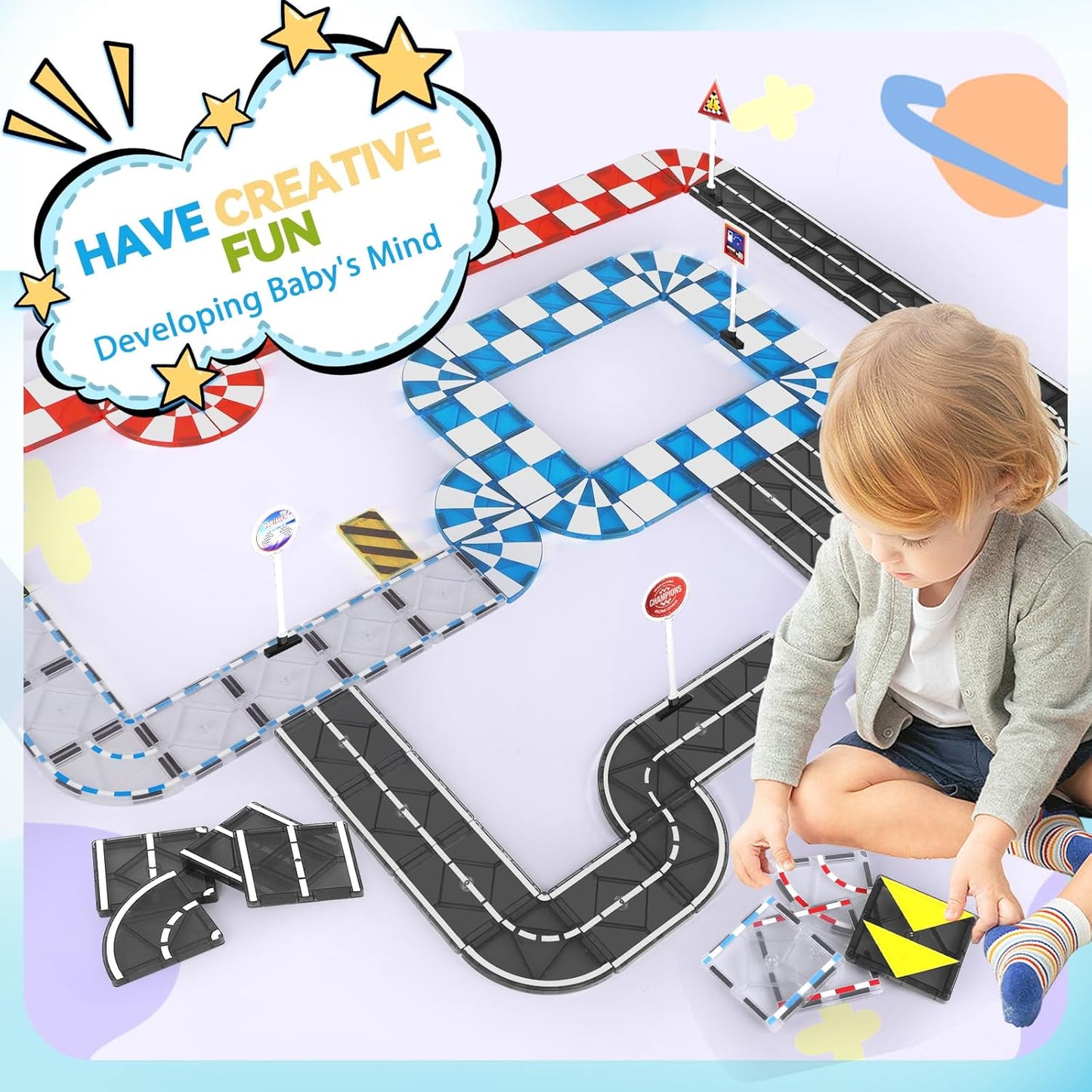 Magnetic Tiles Building Blocks for 3 4 5 6 7 8+ Years Old Boys Girls Colorful Magnet Stacking Toys Birthday Gift for Toddlers STEM Preschool Educational Construction Tiles Set Quick Pick Grocers