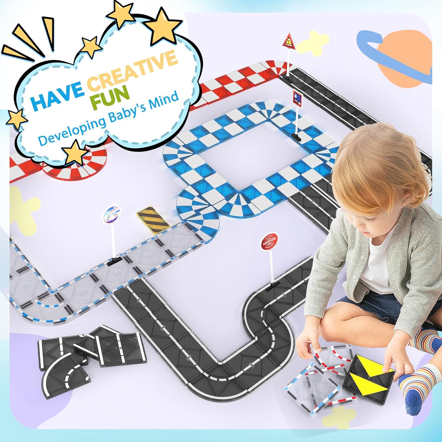 Magnetic Tiles Building Blocks for 3 4 5 6 7 8+ Years Old Boys Girls Colorful Magnet Stacking Toys Birthday Gift for Toddlers STEM Preschool Educational Construction Tiles Set Quick Pick Grocers