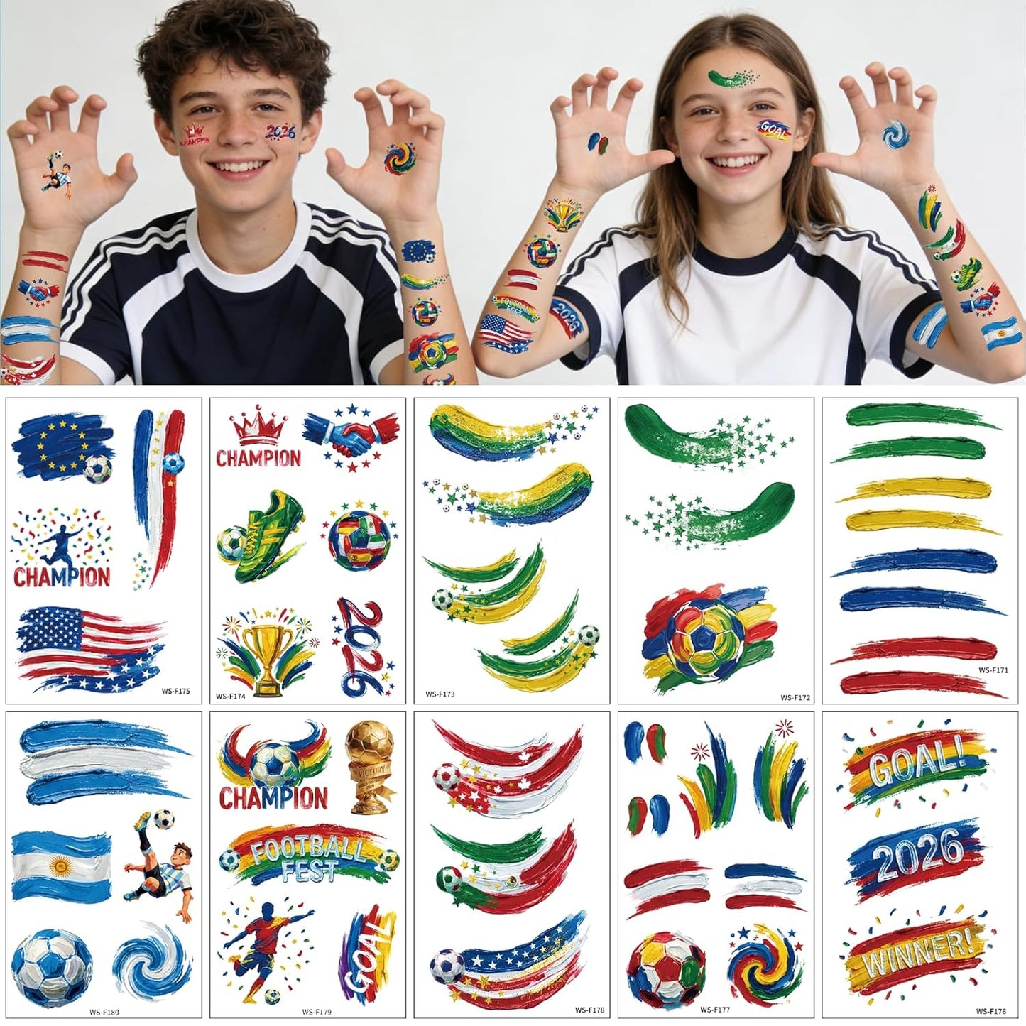 Awinmay 45 Pcs Soccer Tattoos - World Cup Temporary Tattoos for Kids，Adult，Teens，Soccer Party Favors Sports Themed Supplies Fake Tattoo Stickers，World Cup 2026 Merchandise，Kids Goodie Bag Stuffers Quick Pick Grocers