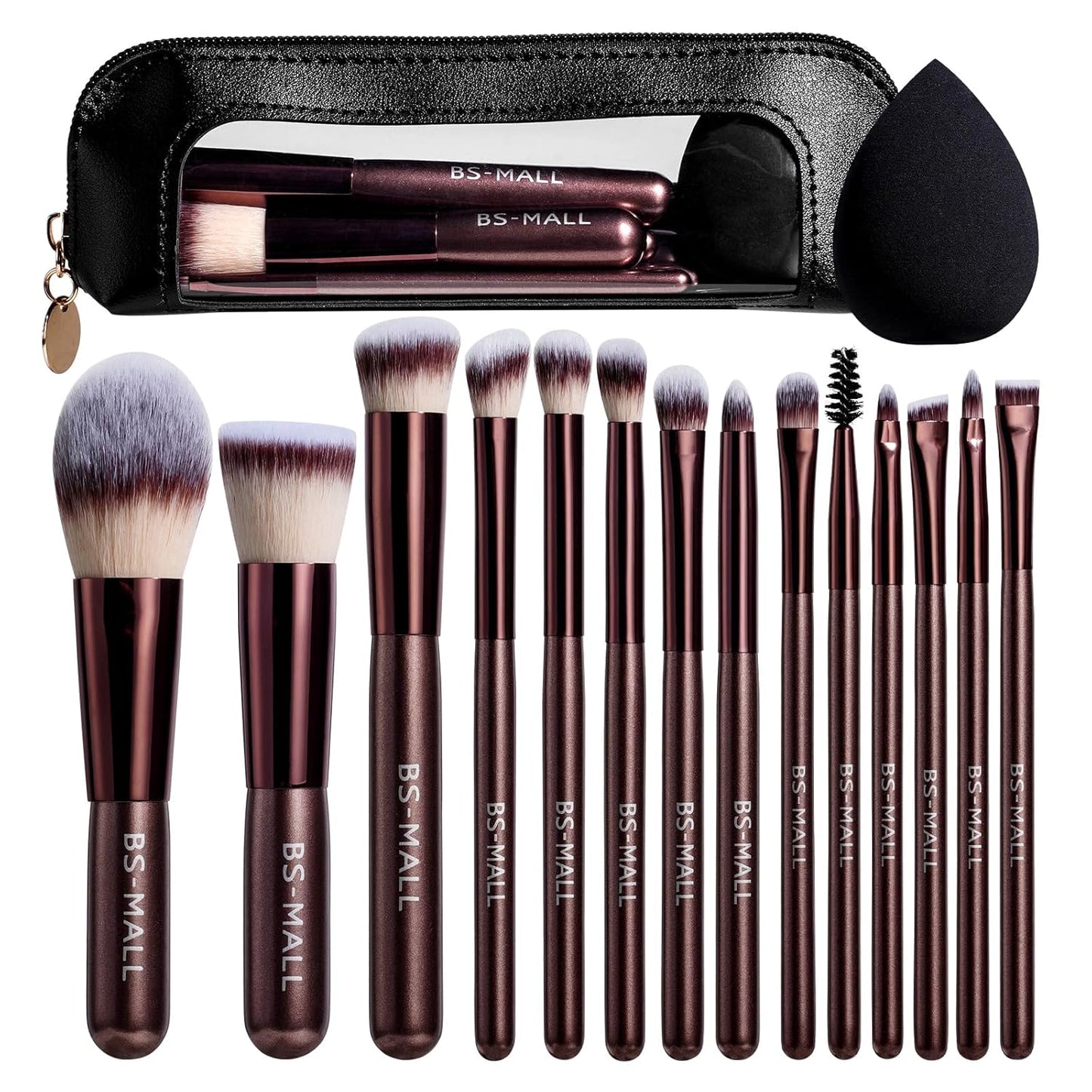 Travel Makeup Brush Set BS-MALL14 PCS Professional Makeup Brushes with Case & Sponge for Foundation, Concealer, Powder, Blush & Eyeshadow, Soft Synthetic Brush Kit for Women, Beginners & Travelers Quick Pick Grocers