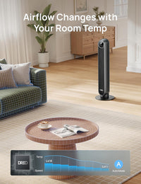 DREO Tower Fan for Bedroom, 2026 Upgraded DC Motor, 28ft/s High Velocity, 20dB Ultra Quiet Standing Fan, 8 Speeds 4 Modes, 90° Oscillating Bladeless Fan for Indoors, Floor Fans with Remote Quick Pick Grocers