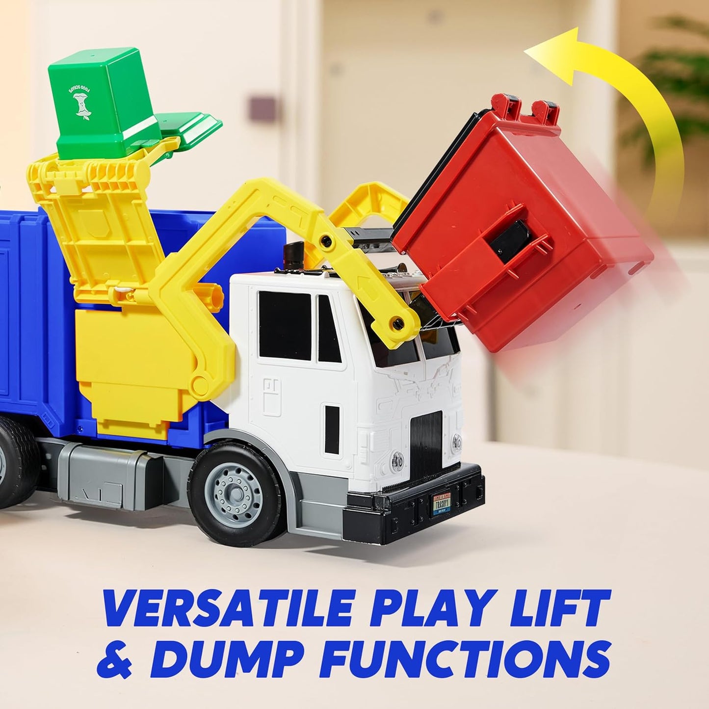 JOYIN Large Friction Powered Garbage Truck Toy Set, Includes Dumpster, Trash Bins, and Learning Cards for Kids Quick Pick Grocers