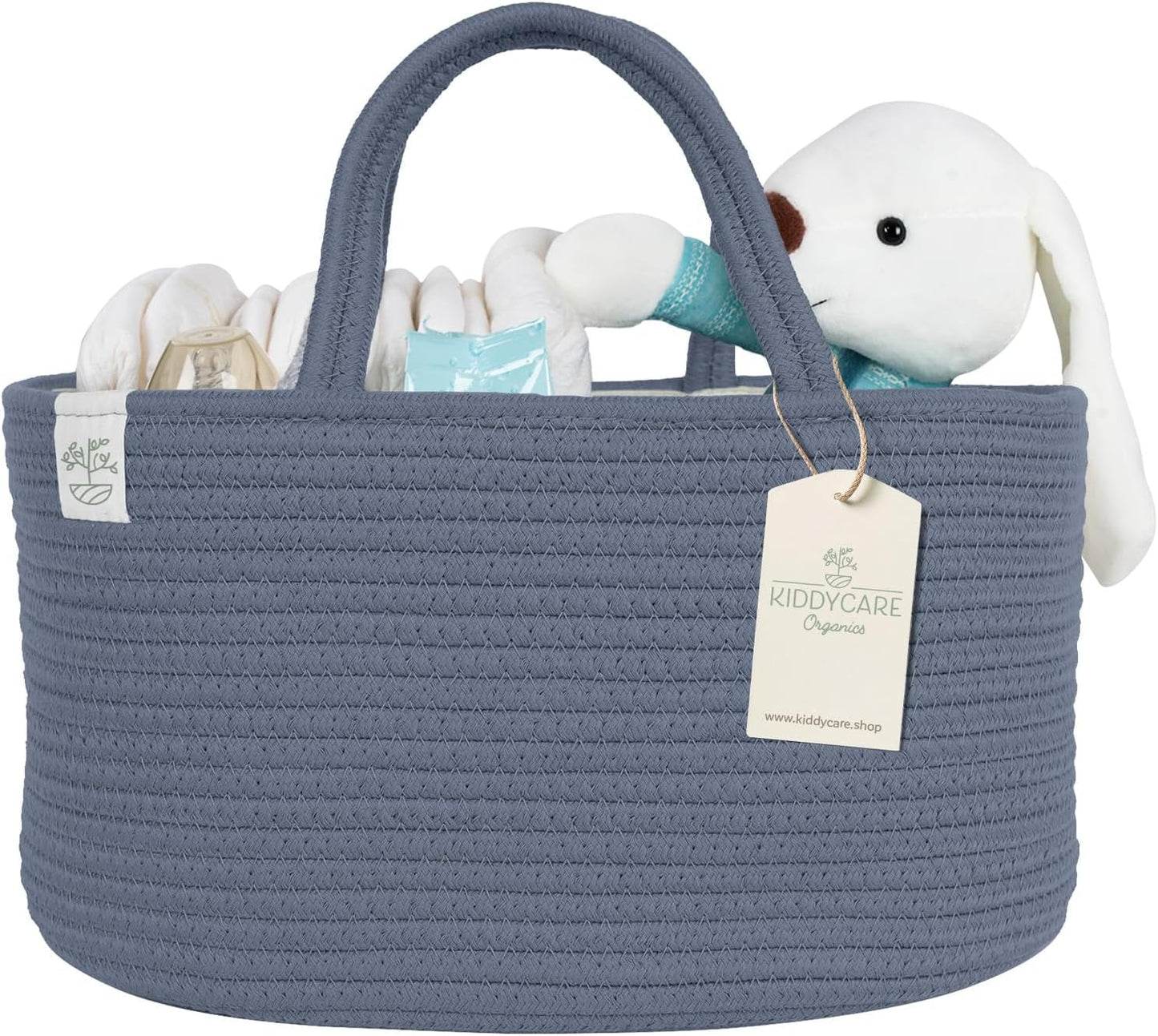 KiddyCare Baby Diaper Caddy Organizer, Cotton Nursery Baby Gift Basket with Handle Lid Baby Caddy Organizer, Portable Baby Basket Diapers & Wipes, Basket for Moms Quick Pick Grocers