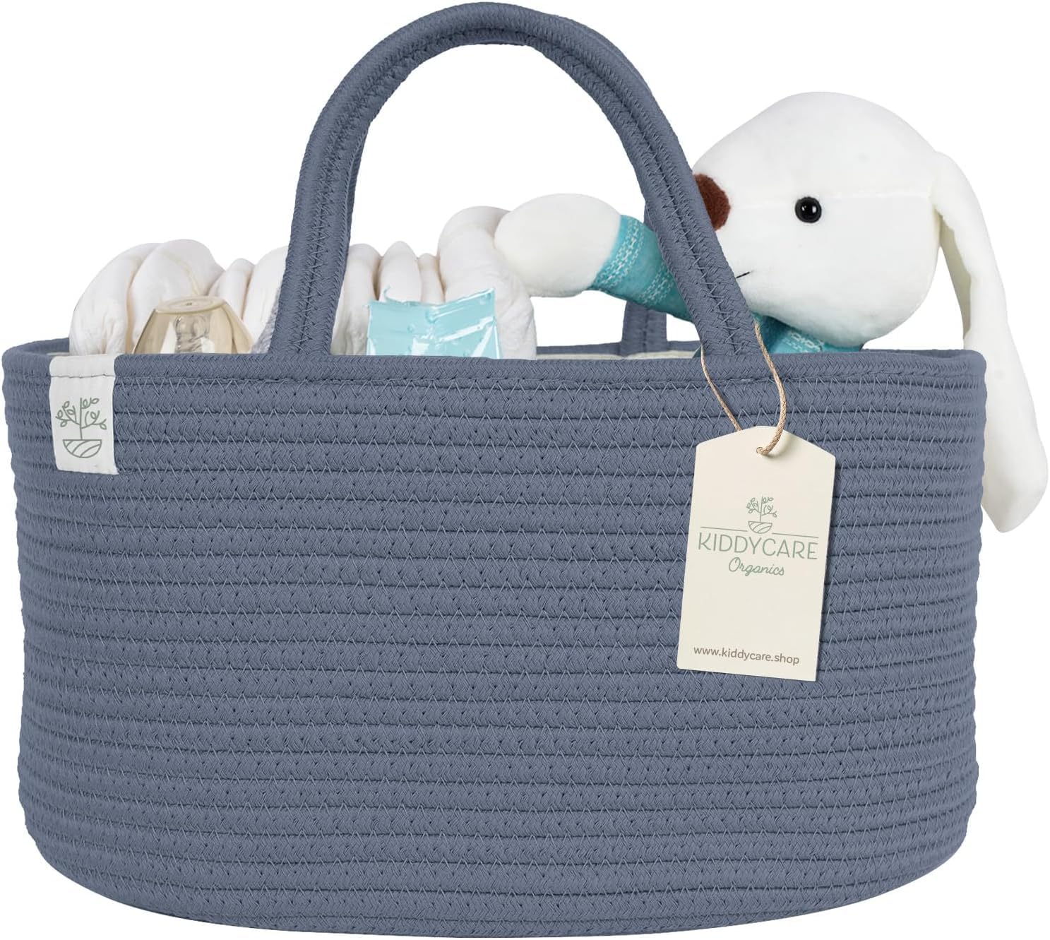KiddyCare Baby Diaper Caddy Organizer, Cotton Nursery Baby Gift Basket with Handle Lid Baby Caddy Organizer, Portable Baby Basket Diapers & Wipes, Basket for Moms Quick Pick Grocers